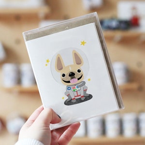 CUSTOM Französisch Bulldogge Note Karten - Box-Set von 12 - Astronaut - Frenchie Note Karten - Hund Note Karten - personalisierte Notizkarten - Raum-Thema