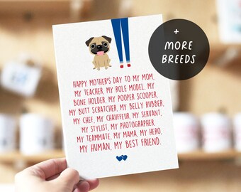 Mom Servant Dog Mom Mother's Day Card, Pick your dog breed, personalized Mother's Day card, Gifts for dog moms, dog mom card, mother's day