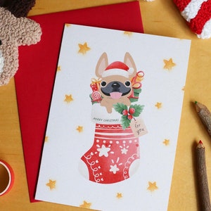 Weihnachtsstrumpf Französische Bulldogge Weihnachtskarte, Französische Bulldogge Weihnachtskarte, Süße Weihnachtskarten, Hunde Weihnachtskarte, Hunde Weihnachtskarte