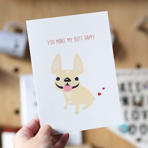 Happy Butt Französische Bulldogge Grußkarte - Frenchie Karte - Lustige Hundekarte - Französische Bulldogge Liebesgrußkarte - Frenchie Geschenke - Bulldogge Geschenk