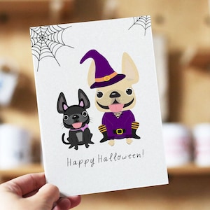 carte d’Halloween Français Bulldog, carte de sorcière mignonne, Frenchie Halloween, cadeaux d’Halloween de chien, carte d’Halloween de sorcière française, carte d’Halloween de sorcière