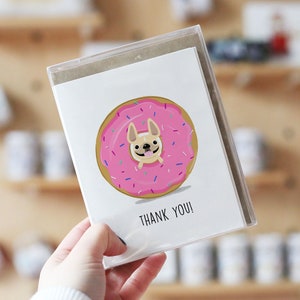 Donut Thank You Cards, Coffret de 12, Cartes Donut, Cartes de notes de remerciement, Cartes de remerciement mignonnes, cartes de remerciement pour chiens, cadeaux de remerciement,