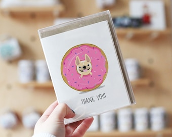 Donut Thank You Cards, Box set of 12, Donut cards, Thank You Note Cards, Cute Thank You cards, Dog Thank You cards, Thank You Gifts,