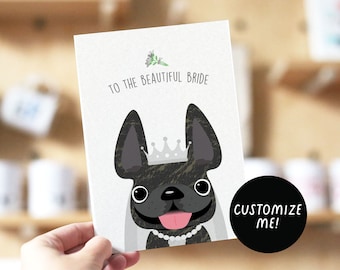 Frenchie Bride French Bulldog Wedding Engagement Greeting Card, Wedding Card, French Bulldog Wedding Card, Cute Bride Card, Dog Wedding gift