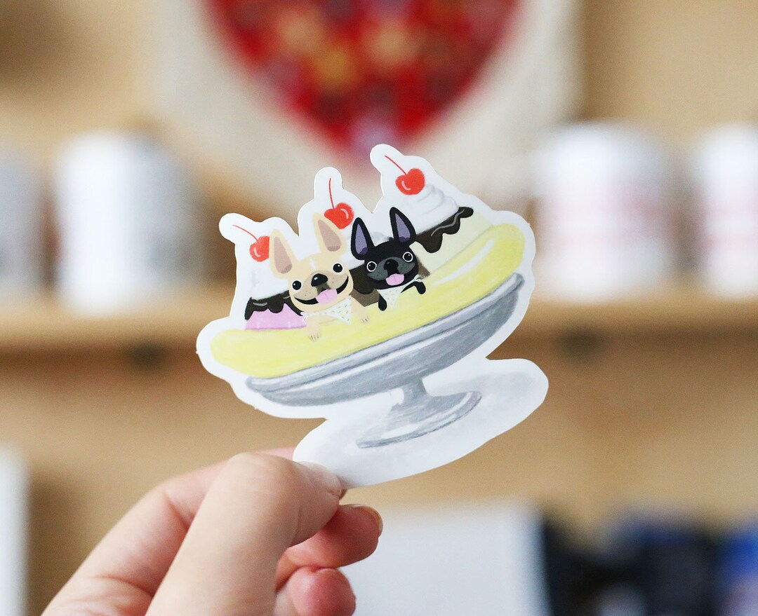 Banana Split Sticker, Waterproof Sticker, French Bulldogs, Water Bottle ...