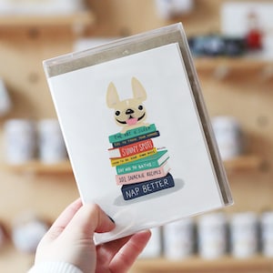 CUSTOM Französisch Bulldogge Note Karten, Box-Set von 12, Lieblings-Bücher, süße Notizkarten, Hund Note Karte Set, Buch-Liebhaber-Notiz-Karte-Set, leere Karten