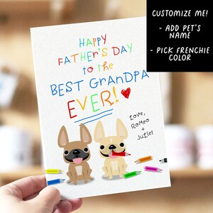 Il miglior biglietto per la festa del nonno del cane, Due Frenchies - Aggiungi nomi di animali domestici, papà cane, nonno Frenchie, biglietto per nonno cane, regalo per nonno cane