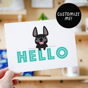 Hallo Karte, Frenchie Grußkarte, Französische Bulldogge Karten, Frenchie Geschenke, Geschenke für Hundemama, süße Hundekarten, personalisiertes Briefpapier