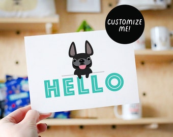 Hello Card, Frenchie greeting card, French Bulldog Cards, Frenchie gifts, Gifts for dog mom, Cute dog cards, Personalized Stationery