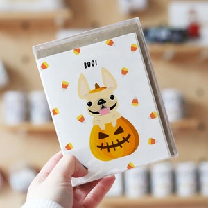 Kürbis Karten, Box von 12, Frenchie Halloween Karten, Französische Bulldogge Halloween Notecards, Halloween Geschenke, Halloween Leckerli, Hunde Notizkarten
