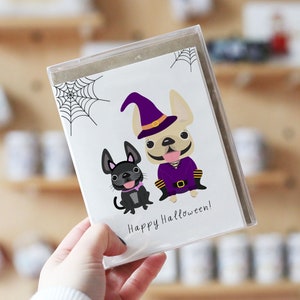Frenchie Witch Notizkarten, Box von 12, Frenchie Halloween Karten, Französische Bulldogge Halloween Notecards, Halloween Geschenke, Süße Hexenkarte, Hexe