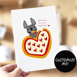 Pizza Herz Valentinstag, Französische Bulldogge Karte, Valentinstag Karte, Frenchie Valentinstag, Hunde Valentinstag, Frenchie Karte, Valentinstag, Hundeliebhaber