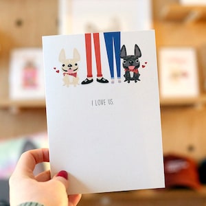 Nos amo - Dos Frenchies - Tarjeta Bulldog Francés - Tarjeta del Día de San Valentín Bulldog Francés - Tarjeta Frenchie - Mamá Perro - Papá Perro - Tarjeta Personalizada