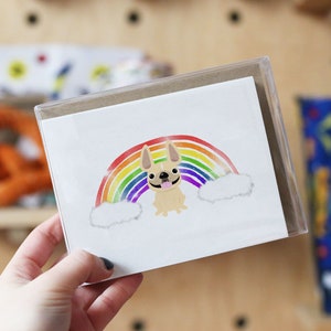 CUSTOM Französisch Bulldogge Note Karten, Box-Set von 12, Regenbogen, niedliche Notizkarten, Regenbogen-Notiz-Karten, leere Notizkarten, Frenchie Regenbogen-Karten