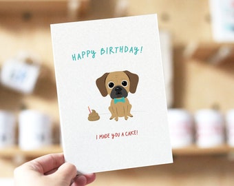 Puggle Birthday Card, Puggle Greeting Card, Dog Birthday Card, Cute dog birthday, dog mom birthday card, funny birthday, Puggle mom birthday