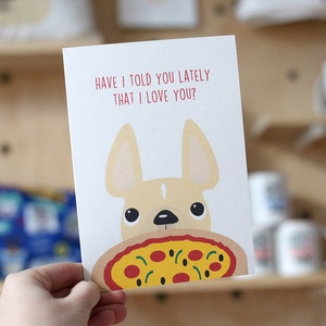 Pizza Love French Bulldog Greeting Card - Pizza Card - Cute French Bulldog Card - Frenchie Card - Custom Frenchie - Funny Dog Card -Frenchie