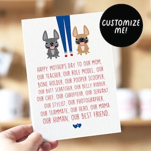 Día de la Madre "Mamá Sierva" DOS perros, Tarjeta de felicitación Bulldog Francés, Mamá Frenchie, Día de la Madre Frenchie, Tarjeta de Mamá Perro, Tarjeta del Día de la Madre Perro