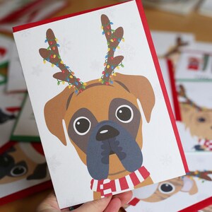 Benutzerdefinierte Boxer Weihnachtskarte - Boxer Geweih - Handgemachte Boxer Weihnachtskarte - Hund Weihnachtskarte - Boxer Geschenke - Boxer Card