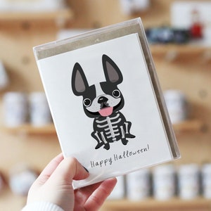 Skelett Hunde-Notizkarten, Box von 12, Frenchie Halloween Karten, Französische Bulldogge Halloween-Notizkarten, Halloween-Geschenke, Hunde-Notizkarten, Frenchies