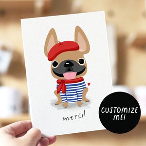 Französische Bulldogge-Karte, Merci-Karte, Paris Merci-Karte, französische Bulldogge-Gruß, Frenchie-Dankeschön-Karte, süße Dankeskarte, Merci Frenchie