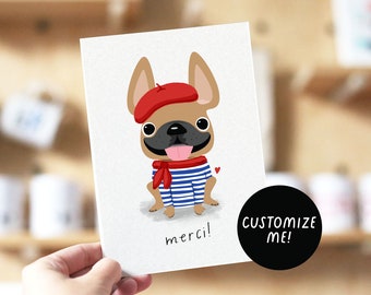 French Bulldog Card, Merci Card, Paris Merci Card, French Bulldog Greeting, Frenchie Thank You Card, Cute thank you card, Merci Frenchie