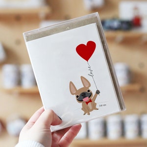 French Bulldog Note Cards, Box set of 12, Love Balloon, cute note cards, Dog note card set, love note, blank cards, French Bulldog Card image 1