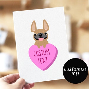 Benutzerdefinierte Süßigkeits-Herz-französische Bulldogge Grußkarte, fügen Sie Ihren eigenen Text hinzu, Frenchie-Valentinstagskarte, Hund-Valentinstagskarte, französische Bulldogge-Vday-Karten