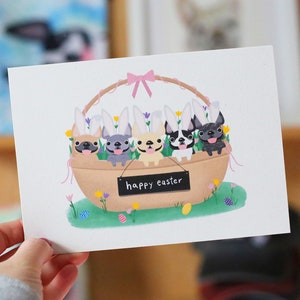 Frenchie Osterkarte, Französisch Bulldogge Osterkarte, Frenchie Ostern Korb, Ostern Grußkarten, Hund Osterkarten, süße Osterkarten