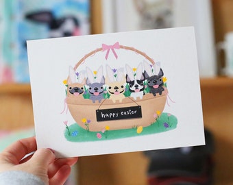 Frenchie Easter Card, French Bulldog Easter Card, Frenchie Easter Basket, Easter Greeting Cards, Dog Easter Cards, Cute Easter Cards