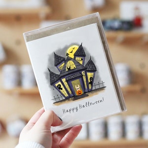 Gruselige Herrenhaus-Notizkarten, Box von 12, Frenchie Halloween Karten, Französische Bulldogge Halloween-Notizkarten, Halloween-Geschenke, Hunde-Notizkarten, Frenchies