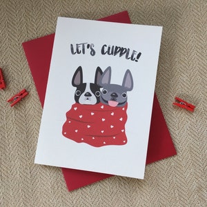 Französische Bulldogge Valentins Tag Liebe Grußkarte - Cuddle Bugs - Hund Geschenk-Ideen