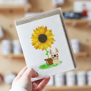 CUSTOM Französisch Bulldogge Note Karten, Box-Set von 12, Sonnenblume Karten, süße Notizkarten, leere Karten, Sonnenblume Notizkarten, Blumenkarten, Blumen