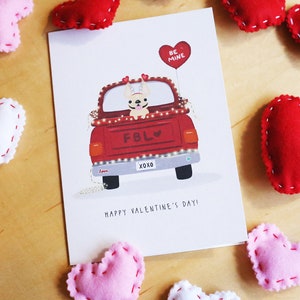 Rote LKW Valentinstag Karte - Französisch Bulldogge Karte - Frenchie Valentine - Hund Karte - Hund Valentinstag - Französisch Bulldogge Valentine