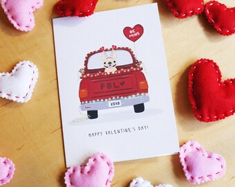 Red Truck Valentine's Day Card - French Bulldog Card - Frenchie Valentine - Dog Card - Dog Valentine's Day - French Bulldog Valentine