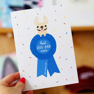 Vatertag Blue Ribbon Dad Französische Bulldogge Grußkarte - Hund Papa Karte - Französische Bulldogge Karte - Lustige Vatertagskarte - Hund Papa Geschenke
