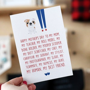 Bulldog Moederdag "mom dienaar" Bulldog wenskaart-Dog mom Card-Bulldog Card-Funny Mother's Day Card-giften voor Dog mom