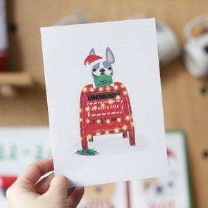 Briefe an den Weihnachtsmann, handgemachte französische Bulldogge-Urlaubs-Grußkarte, Weihnachtskarten, Hundeweihnachtskarten, Frenchie-Weihnachtskarte, Hundeurlaub