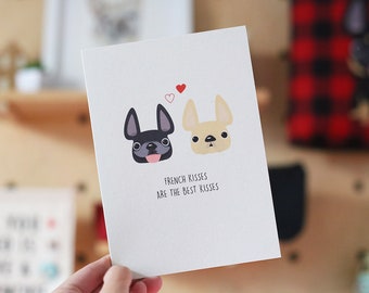 French Kisses are the Best Kisses French Bulldog Greeting Card, Frenchie card, French Bulldog Card, Dog greeting card, Frenchie greeting
