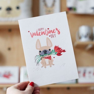 Französische Bulldogge Valentinstag Liebe Grußkarte - Rosen - Hunde Geschenke - Französische Bulldogge Liebe - Bulldogge Valentinstag - Hund Valentinstag Karte