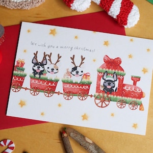 Holiday Train Französische Bulldogge Weihnachtskarte, Französische Bulldogge Weihnachtskarte, Süße Weihnachtskarten, Hunde Weihnachtskarte, Hunde Weihnachtskarte