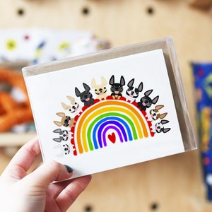 Frenchie Regenbogen Notecards, Box-Set von 12, Französisch Bulldogge Notecards, Bulldogge Briefpapier, Hund Karten, Hund Notizkarten, Regenbogen Briefpapier