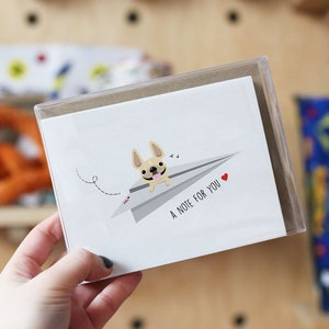 Französische Bulldogge Note Karten, Box Set von 12, Papier Flugzeug, süße Notizkarten, Hund Note Karte Set, Liebesnotiz, leere Karten, Französisch Bulldogge Karte