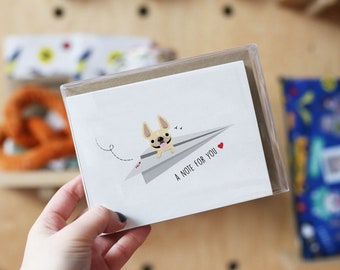 French Bulldog Note Cards, Box set of 12, Paper Plane, cute note cards, Dog note card set, love note, blank cards, French Bulldog Card