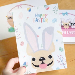 Frenchie Osterkarte, Französisch Bulldogge Osterkarte, Frenchie Bunny Ohren, Ostern Grußkarten, Hund Osterkarten, süße Osterkarten