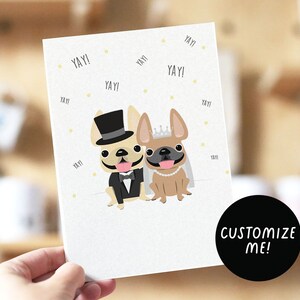 ¡Hurra! Tarjeta de boda de bulldog francés, Tarjeta de boda de bulldog francés, Tarjeta de boda de perro bonito, Tarjeta frenchie, Boda frenchie, Regalos de boda
