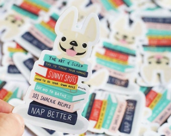 Books Sticker - Waterproof Sticker - French Bulldog Sticker - Frenchie Sticker - Reading Sticker - Book lovers - I love reading sticker