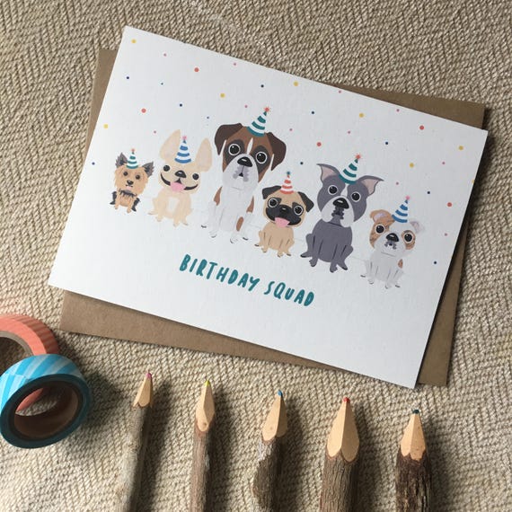Birthday Squad Dog Birthday Greeting Card Dog Birthday Card | Etsy