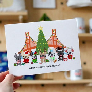 BOX SET von 12 Weihnachten unter der Golden Gate Bridge Handgemachte Französische Bulldogge Urlaub Weihnachtsgrußkarte