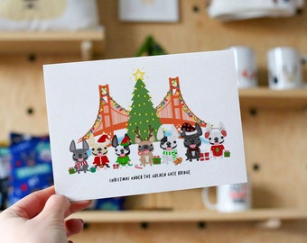 BOX SET of 12 Christmas Under the Golden Gate Bridge Handmade French Bulldog Holiday Christmas Greeting Card