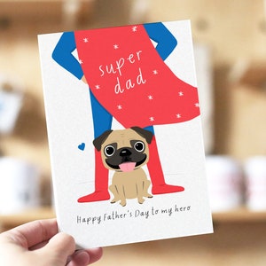 Cartão de felicitações do Super Pai Pug do Dia dos Pais, Cartão do Pai do Cachorro, Cartão do Pai do Pug, Presentes personalizados do Pai do Cachorro, Melhor Pai do Pug, Cartões do Dia dos Pais do Cachorro, pugs